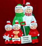 Family Christmas Ornament for 5 Outside Together with Dogs, Cats, Pets Custom Added Personalized FREE at PersonalizedOrnamentsMarket.com by Russell Rhodes