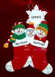 Grandparents Christmas Ornament Festive Stockings for 3 Grandkids Personalized FREE at PersonalizedOrnamentsMarket.com by Russell Rhodes