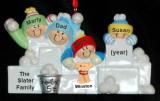 Family Christmas Ornament Snowball Fun for 4 with Dogs, Cats, Pets Custom Added Personalized FREE at PersonalizedOrnamentsMarket.com by Russell Rhodes