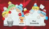 Grandparents Christmas Ornament Snowball Fun 6 Grandkids with Dogs, Cats, Pets Custom Added Personalized FREE at PersonalizedOrnamentsMarket.com by Russell Rhodes