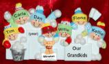 Grandparents Christmas Ornament Snowball Fun 7 Grandkids with Dogs, Cats, Pets Custom Added Personalized FREE at PersonalizedOrnamentsMarket.com by Russell Rhodes