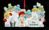 Grandparents Christmas Ornament Snowball Fun 8 Grandkids with Dogs, Cats, Pets Custom Added Personalized FREE at PersonalizedOrnamentsMarket.com by Russell Rhodes