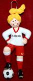 Soccer Christmas Ornament Female Blond Personalized FREE at PersonalizedOrnamentsMarket.com by Russell Rhodes