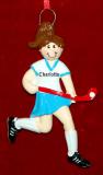 Field Hockey Christmas Ornament Female Brunette Personalized FREE at PersonalizedOrnamentsMarket.com by Russell Rhodes