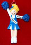 Cheerleader Christmas Ornament Female Blond Blue Personalized FREE at PersonalizedOrnamentsMarket.com by Russell Rhodes