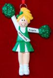 Cheerleader Christmas Ornament Female Blond Green Personalized FREE at PersonalizedOrnamentsMarket.com by Russell Rhodes