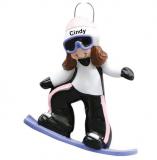 Snowboard Christmas Ornament Female Brunette Personalized FREE at PersonalizedOrnamentsMarket.com by Russell Rhodes