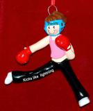 Kick Boxing Christmas Ornament Female Personalized FREE at PersonalizedOrnamentsMarket.com by Russell Rhodes