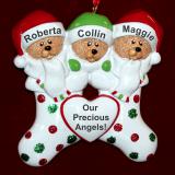 Triplets Christmas Ornament Stocking Cute Personalized FREE at PersonalizedOrnamentsMarket.com by Russell Rhodes