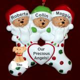 Xmas Cute Family Christmas Ornament 3 Kids with Dogs, Cats, Pets Custom Added Personalized FREE at PersonalizedOrnamentsMarket.com by Russell Rhodes