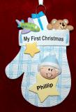 Baby Boy Christmas Ornament Baby Blue Mitten Personalized FREE at PersonalizedOrnamentsMarket.com by Russell Rhodes