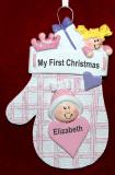 Baby Girl Christmas Ornament Baby Pink Mitten Personalized FREE at PersonalizedOrnamentsMarket.com by Russell Rhodes