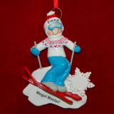 Female Snow Skiing Christmas Ornament Personalized FREE at PersonalizedOrnamentsMarket.com by Russell Rhodes