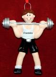 Weightlifting Christmas Ornament Brunette Male Personalized FREE at PersonalizedOrnamentsMarket.com by Russell Rhodes