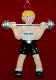 Weightlifting Christmas Ornament Male Blond Personalized FREE at PersonalizedOrnamentsMarket.com by Russell Rhodes