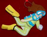 Scuba Christmas Ornament Female Brown Personalized FREE at PersonalizedOrnamentsMarket.com by Russell Rhodes