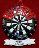 Darts Christmas Ornament On Target Personalized FREE at PersonalizedOrnamentsMarket.com by Russell Rhodes