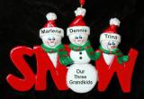 Grandparents Christmas Ornament Snow Much Fun 3 Grandkids Personalized FREE at PersonalizedOrnamentsMarket.com by Russell Rhodes