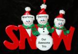 Family Christmas Ornament Snow Much Fun Just the Kids 3 Personalized FREE at PersonalizedOrnamentsMarket.com by Russell Rhodes