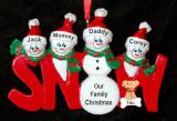 Family Christmas Ornament Fun for 4 with Dogs, Cats, Pets Custom Added Personalized FREE at PersonalizedOrnamentsMarket.com by Russell Rhodes