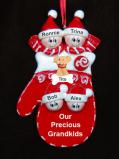 Grandparents Christmas Ornament Mittens 4 Grandkids with Dogs, Cats, Pets Custom Added Personalized FREE at PersonalizedOrnamentsMarket.com by Russell Rhodes