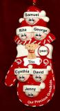 Grandparents Christmas Ornament Mittens 6 Grandkids with Dogs, Cats, Pets Custom Added Personalized FREE at PersonalizedOrnamentsMarket.com by Russell Rhodes