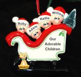 Family Christmas Ornament Sleigh for 4 with Dogs, Cats, Pets Custom Added Personalized FREE at PersonalizedOrnamentsMarket.com by Russell Rhodes