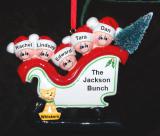 Family Christmas Ornament Sleigh for 5 with Dogs, Cats, Pets Custom Added Personalized FREE at PersonalizedOrnamentsMarket.com by Russell Rhodes