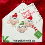 Seasons Greetings Grandparents Christmas Ornament 3 Grandkids Personalized FREE at PersonalizedOrnamentsMarket.com by Russell Rhodes