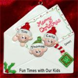 Seasons Greetings Family Christmas Ornament Just the 3 Kids Personalized FREE at PersonalizedOrnamentsMarket.com by Russell Rhodes