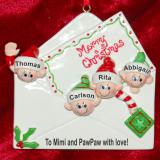 Seasons Greetings Family Christmas Ornament for 4 Personalized FREE at PersonalizedOrnamentsMarket.com by Russell Rhodes