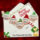 Seasons Greetings Family Christmas Ornament for 5 with Dogs, Cats, Pets Custom Added Personalized FREE at PersonalizedOrnamentsMarket.com by Russell Rhodes