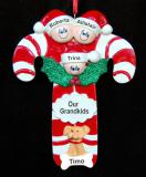 Grandparents Christmas Ornament Candy Canes for 3 Grandkids with Dogs, Cats, Pets Custom Added Personalized FREE at PersonalizedOrnamentsMarket.com by Russell Rhodes