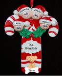 Grandparents Christmas Ornament Candy Canes for 4 Grandkids with Dogs, Cats, Pets Custom Added Personalized FREE at PersonalizedOrnamentsMarket.com by Russell Rhodes