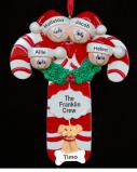 Family Christmas Ornament Candy Canes for 4 with Dogs, Cats, Pets Custom Added Personalized FREE at PersonalizedOrnamentsMarket.com by Russell Rhodes