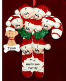 Family Christmas Ornament Candy Canes for 7 with Dogs, Cats, Pets Custom Added Personalized FREE at PersonalizedOrnamentsMarket.com by Russell Rhodes