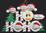 Grandparents Christmas Ornament Ho Ho Ho 5 Grandkids with Dogs, Cats, Pets Custom Added Personalized FREE at PersonalizedOrnamentsMarket.com by Russell Rhodes