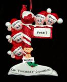 Grandparents Christmas Ornament North Pole 5 Grandkids with Dogs, Cats, Pets Custom Added Personalized FREE at PersonalizedOrnamentsMarket.com by Russell Rhodes