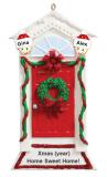 Couples Christmas Ornament Red Door with Wreath Personalized FREE at PersonalizedOrnamentsMarket.com by Russell Rhodes