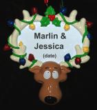 Engagement Christmas Ornament Reindeer Lit Personalized FREE at PersonalizedOrnamentsMarket.com by Russell Rhodes