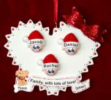 Family Christmas Ornament Loving Heart for 3 with Dogs, Cats, Pets Custom Added Personalized FREE at PersonalizedOrnamentsMarket.com by Russell Rhodes