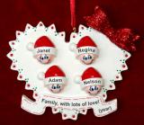 Family Christmas Ornament Loving Heart for 4 Personalized FREE at PersonalizedOrnamentsMarket.com by Russell Rhodes