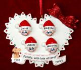 Family Christmas Ornament Loving Heart for 4 with Dogs, Cats, Pets Custom Added Personalized FREE at PersonalizedOrnamentsMarket.com by Russell Rhodes