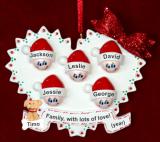 Family Christmas Ornament Loving Heart for 5 with Dogs, Cats, Pets Custom Added Personalized FREE at PersonalizedOrnamentsMarket.com by Russell Rhodes