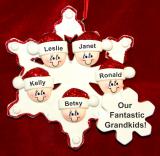 Grandparents Christmas Ornament Snowflakes 5 Grandkids Personalized FREE at PersonalizedOrnamentsMarket.com by Russell Rhodes