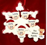 Family Christmas Ornament Snowflakes for 5 with Dogs, Cats, Pets Custom Added Personalized FREE at PersonalizedOrnamentsMarket.com by Russell Rhodes