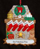 Family Christmas Ornament Stone Fireplace 5 Kids Personalized FREE at PersonalizedOrnamentsMarket.com by Russell Rhodes