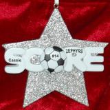 Soccer Christmas Ornament Super Star Personalized FREE at PersonalizedOrnamentsMarket.com by Russell Rhodes