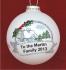 From Our Family to Yours Christmas Cottage Christmas Ornament Personalized FREE at PersonalizedOrnamentsMarket.com by Russell Rhodes